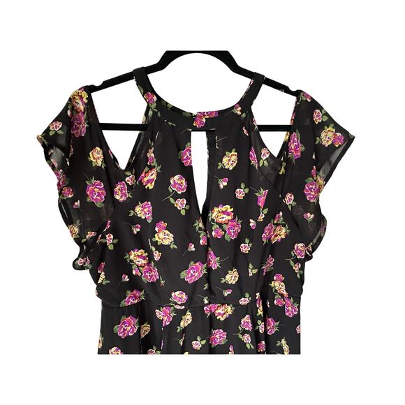 Torrid Black Floral Cold Shoulder Keyhole Dress Size 12 RomanticGoth GardenParty - Picture 3 of 9